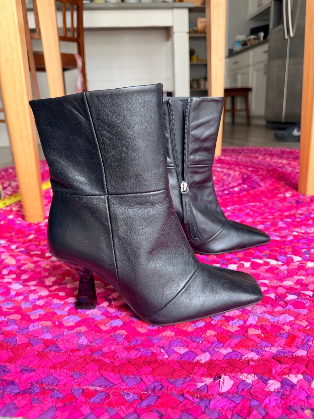 ASOS Black Pointed-Toe Leather Ankle Booties with Sculpted Heel